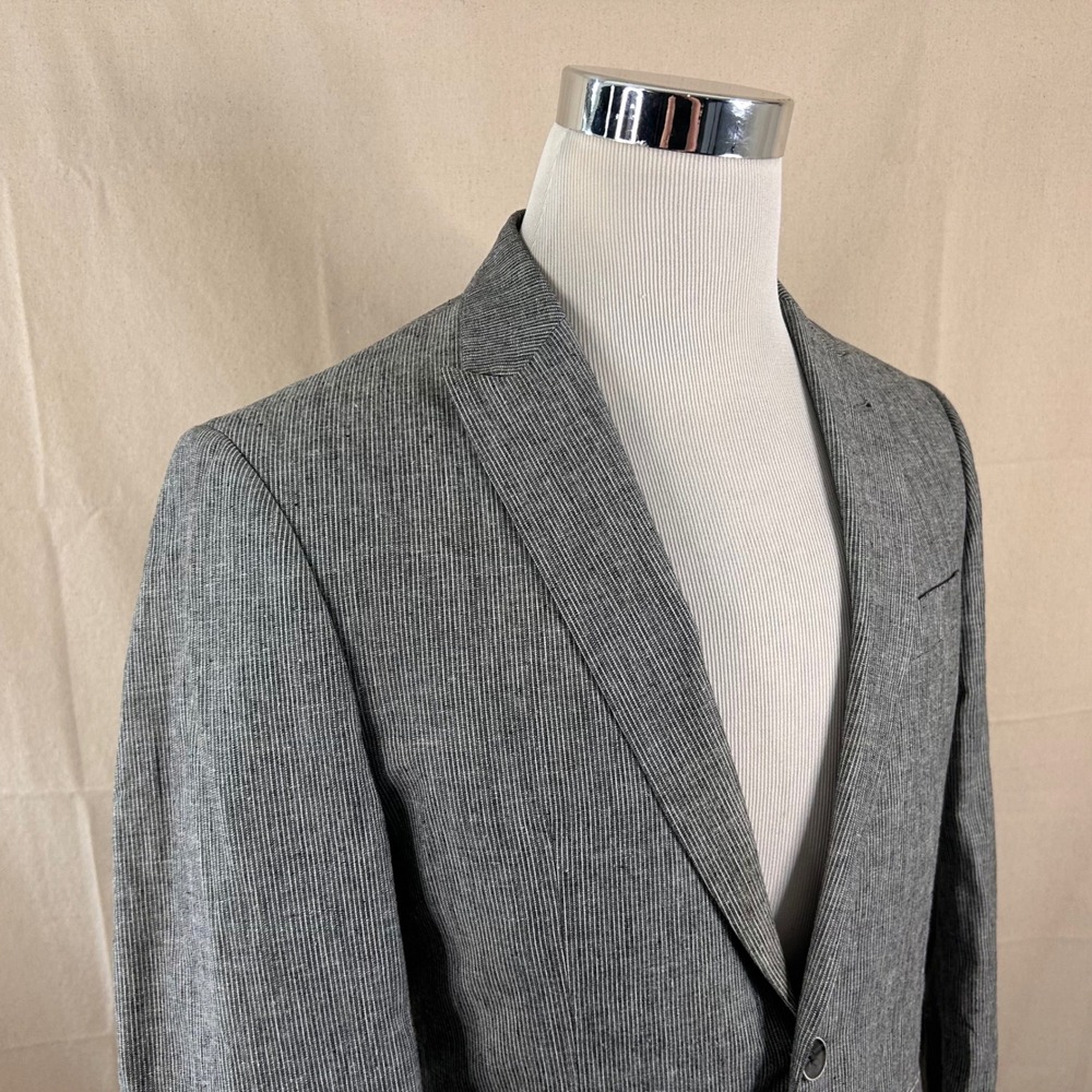 Joseph Abboud 38R Sport Coat Linen Cotton Gray Striped Two Button Double Vented